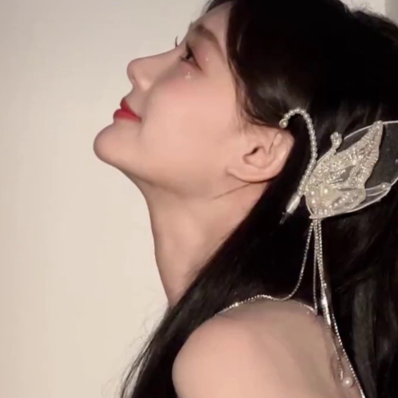 Kẹp Tóc Hình Cánh Bướm Đính Pha Lê Tua Rua Thời Trang Cho Nữ