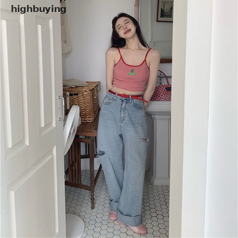 Áo Croptop Hai Dây Y2k Họa Tiết Kẻ Sọc Phong Cách Vintage