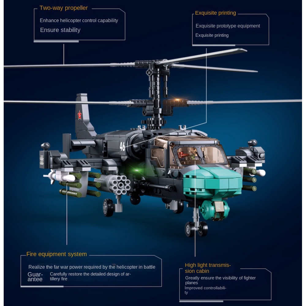 Set 913 Mô Hình Máy Bay Trực Thăng MOC WW2 KA-52 Tỉ Lệ 1: 30 Tự Lắp Ráp Cho Bé