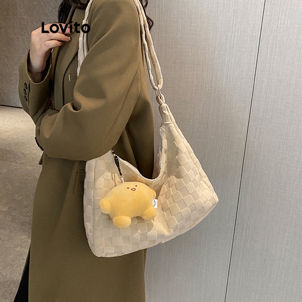 Túi đeo vai Lovito có dây kéo họa tiết kẻ sọc phong cách thường ngày dành cho nữ L50AD114 (mơ/hồng/tím/đen)