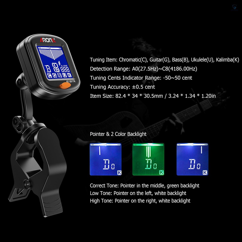 Kẹp Chỉnh Tông Kỹ Thuật Số Mini Đa Năng Có Màn Hình LCD Cho Ghi Ta Bass Ukulele Kalimba