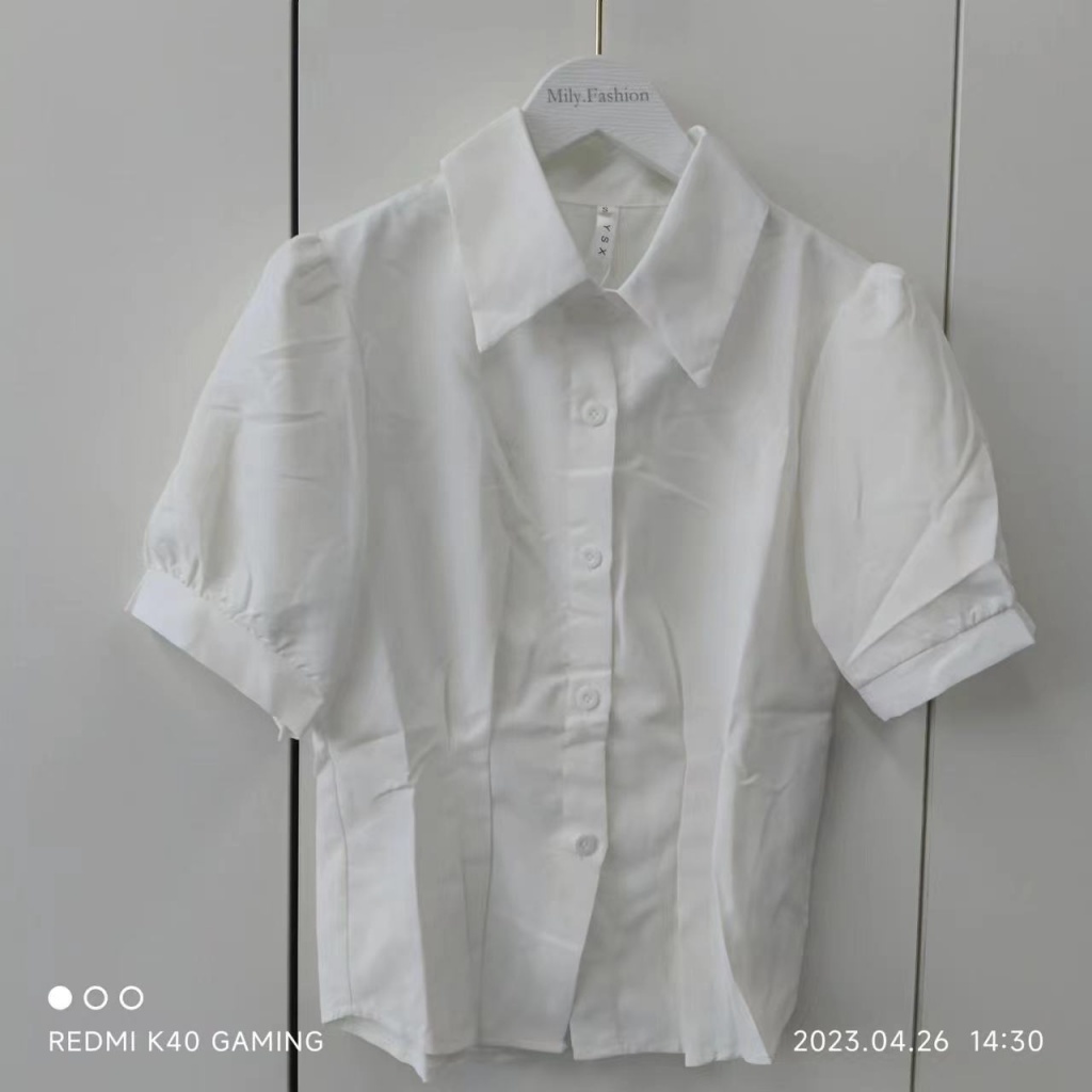 Áo Sơ Mi Tay Ngắn Phồng Ôm Eo Thời Trang Mùa Hè Kiểu Mới
