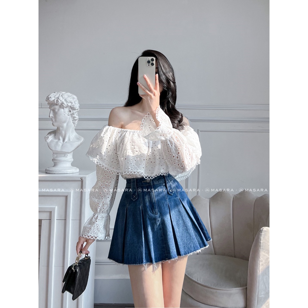 CHÂN VÁY JEAN XẾP LY MÀU XANH VỚI CHẤT JEAN CAO CẤP KIỂU DÁNG TRẺ TRUNG