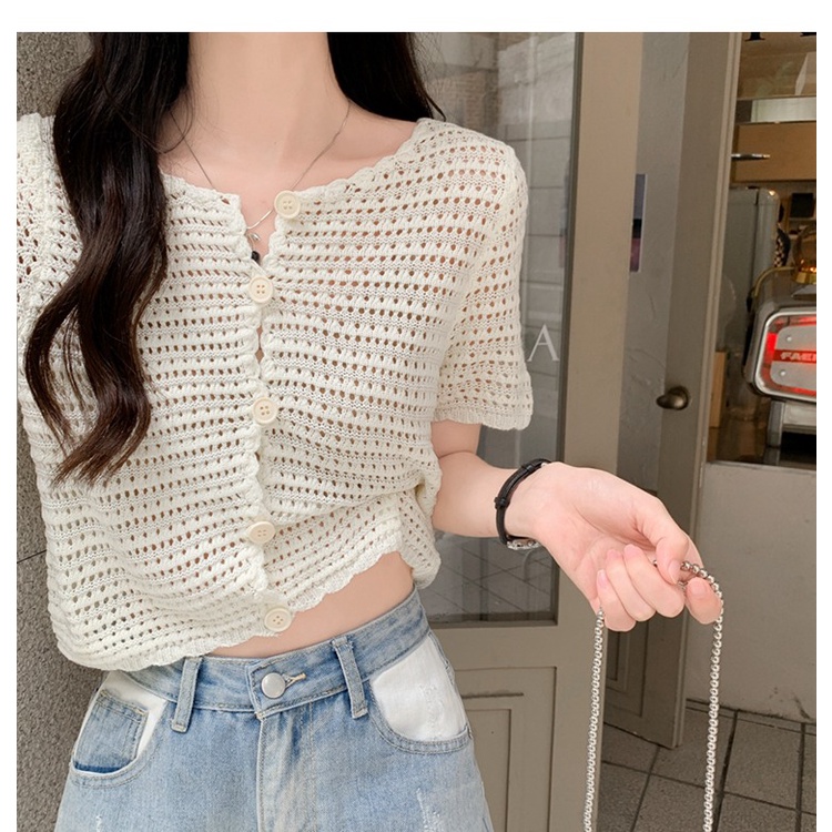 SUXI Áo Dệt Kim Mỏng Tay Ngắn Màu Trơn Thời Trang Xuân Hè Dành Cho Nữ