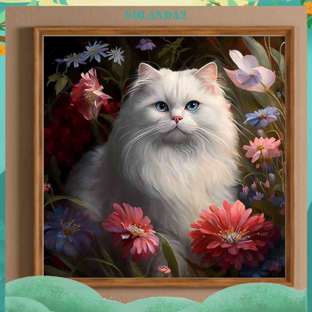 Tranh Đính Đá Kim Cương Toàn Bộ 5D DIY Hình Vẽ Mèo Trang Trí Nhà Cửa
