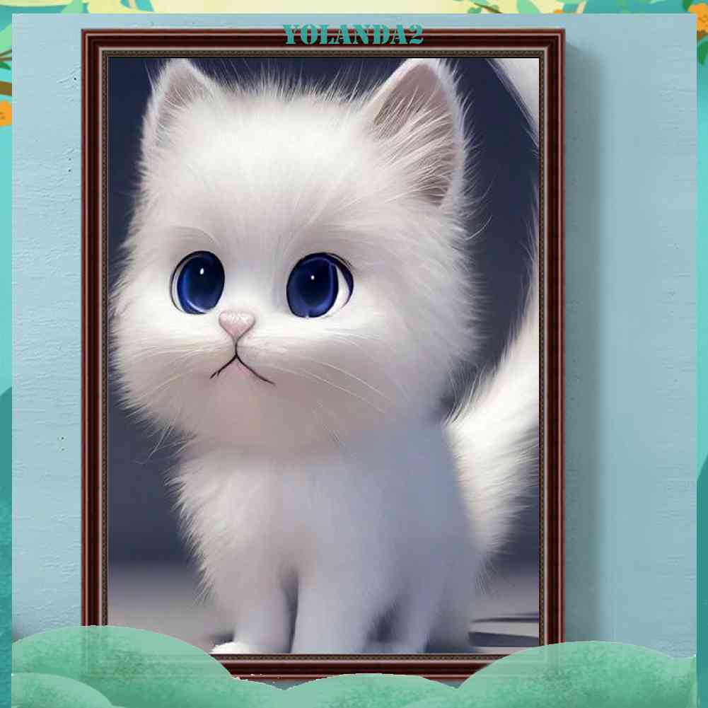 Tranh Đính Đá Kim Cương Toàn Bộ 5D DIY Hình Vẽ Mèo Trang Trí Nhà Cửa