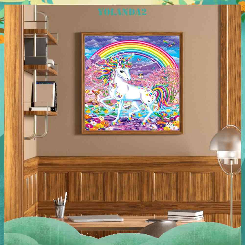 Tranh Đính Đá Kim Cương Toàn Bộ 5D DIY Hình Vẽ Kỳ Lân Cầu Vồng