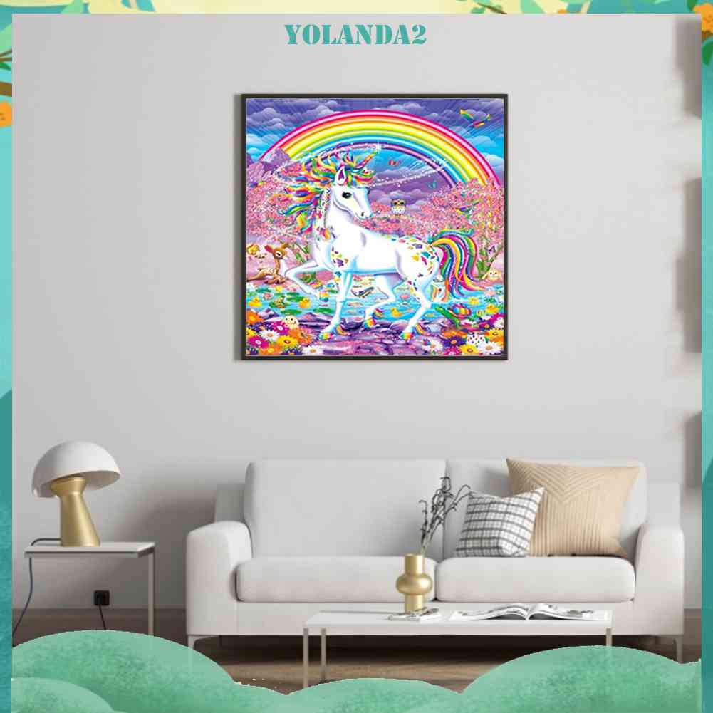 Tranh Đính Đá Kim Cương Toàn Bộ 5D DIY Hình Vẽ Kỳ Lân Cầu Vồng