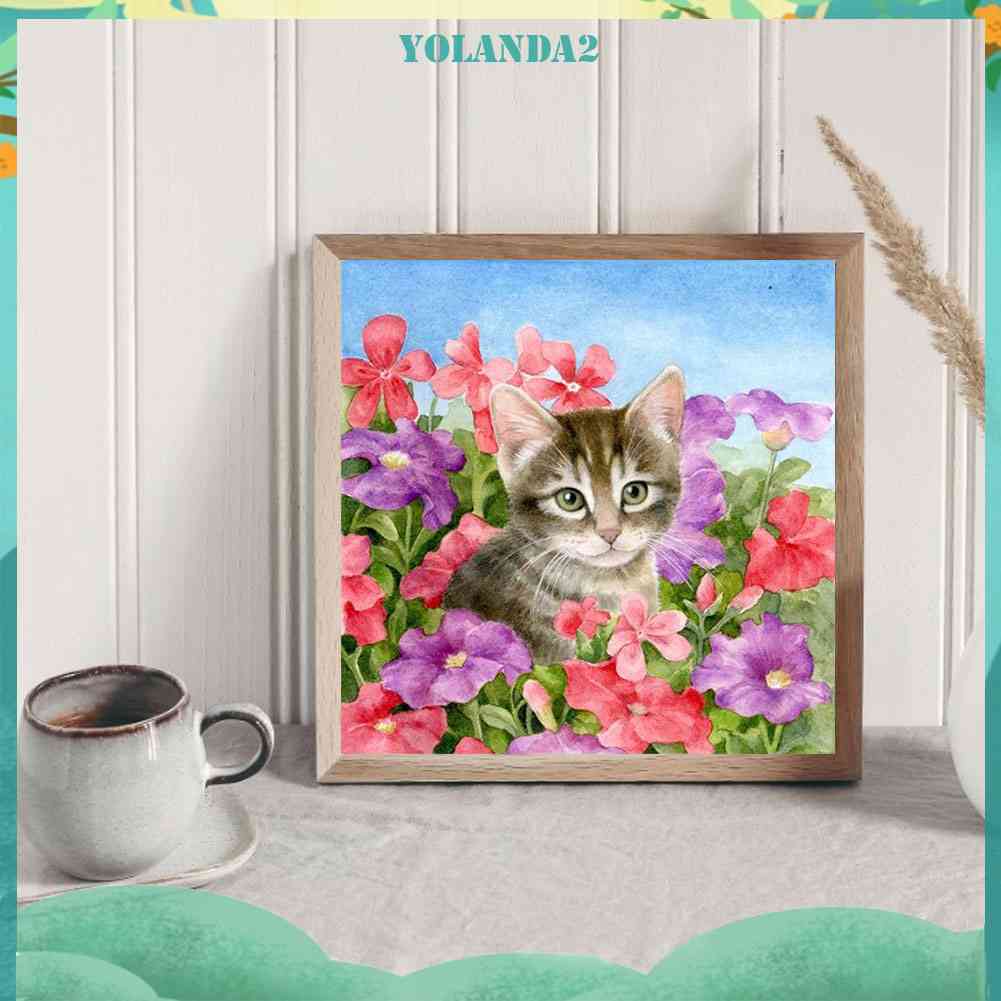Tranh Đính Đá Kim Cương Toàn Bộ 5D DIY Hình Vẽ Mèo Floriferous