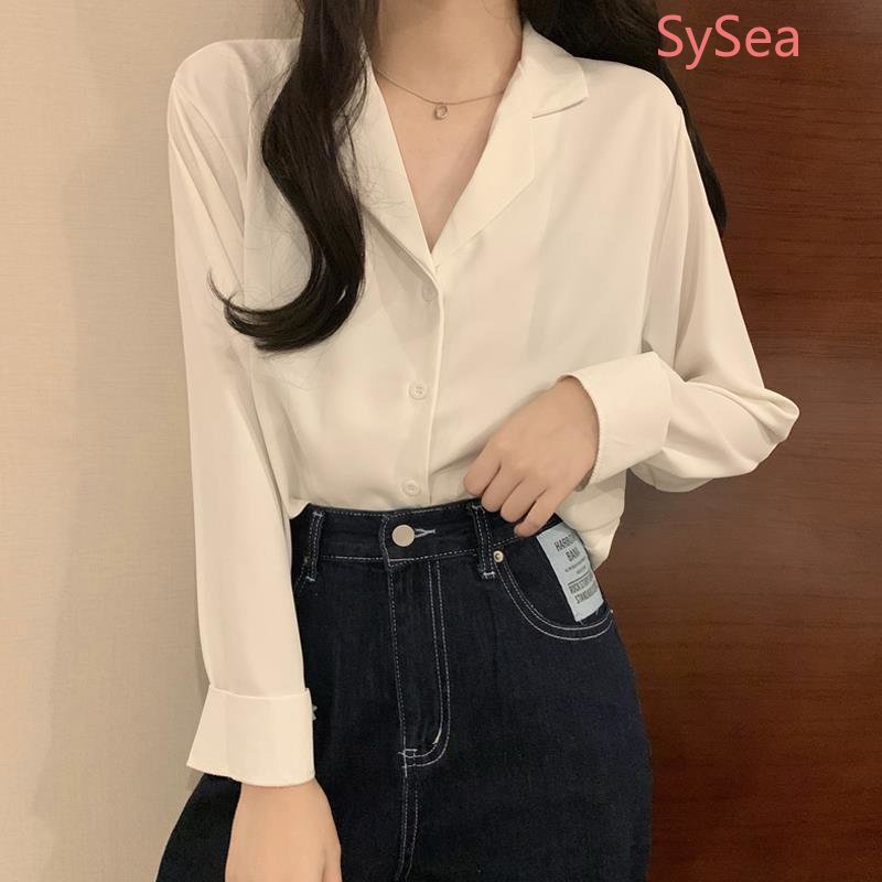 Áo Sơ Mi Trắng Cổ V Kiểu Retro Thời Trang Mùa Hè Cho Nữ