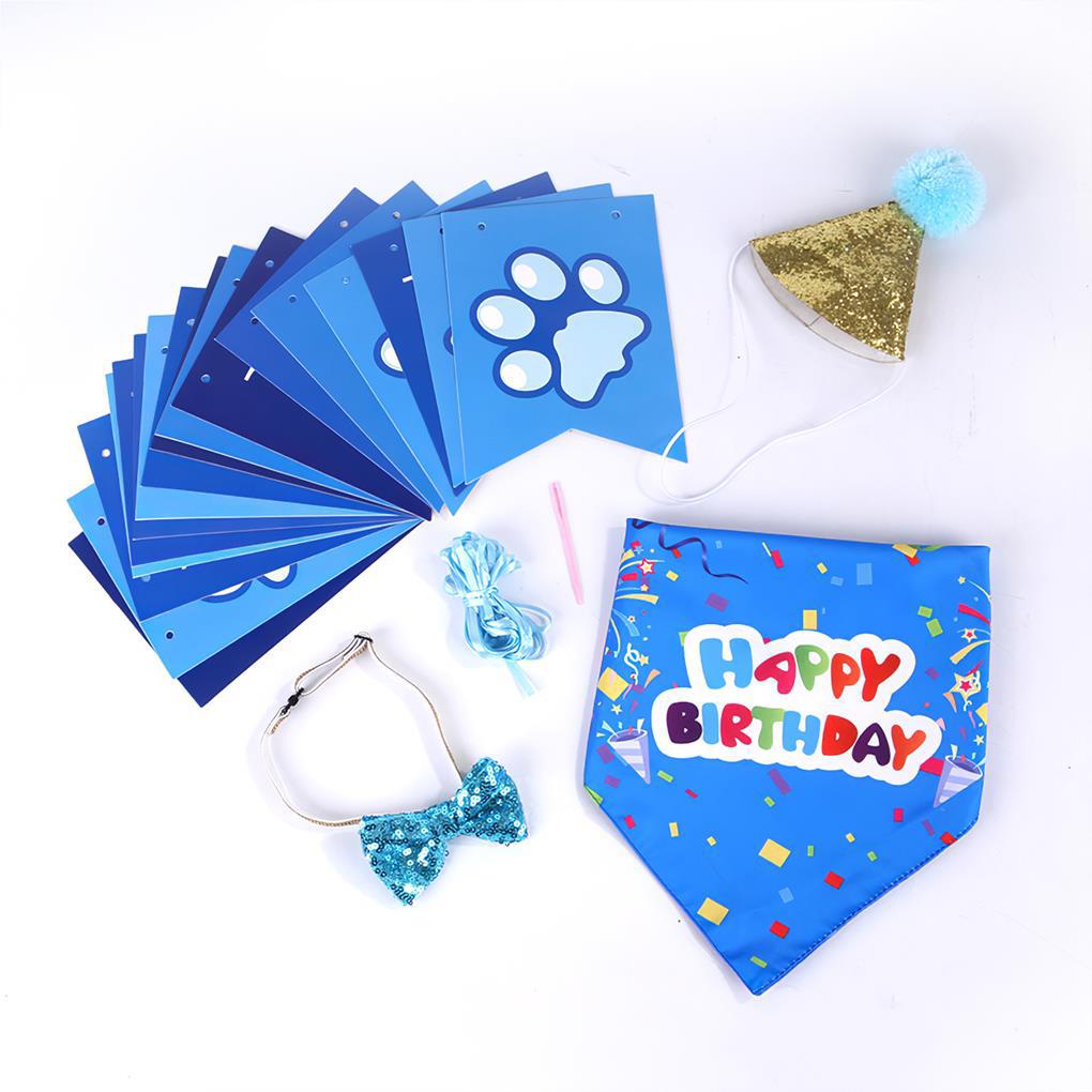 Bộ Phụ Kiện Trang Phục Sinh Nhật Gồm Mũ + Yếm Ăn + Cờ Trang Trí Dành Cho Thú Cưng