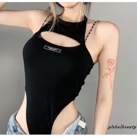 Áo Liền Quần Không Tay Hở Lưng In Chữ Thời Trang Cho Nữ