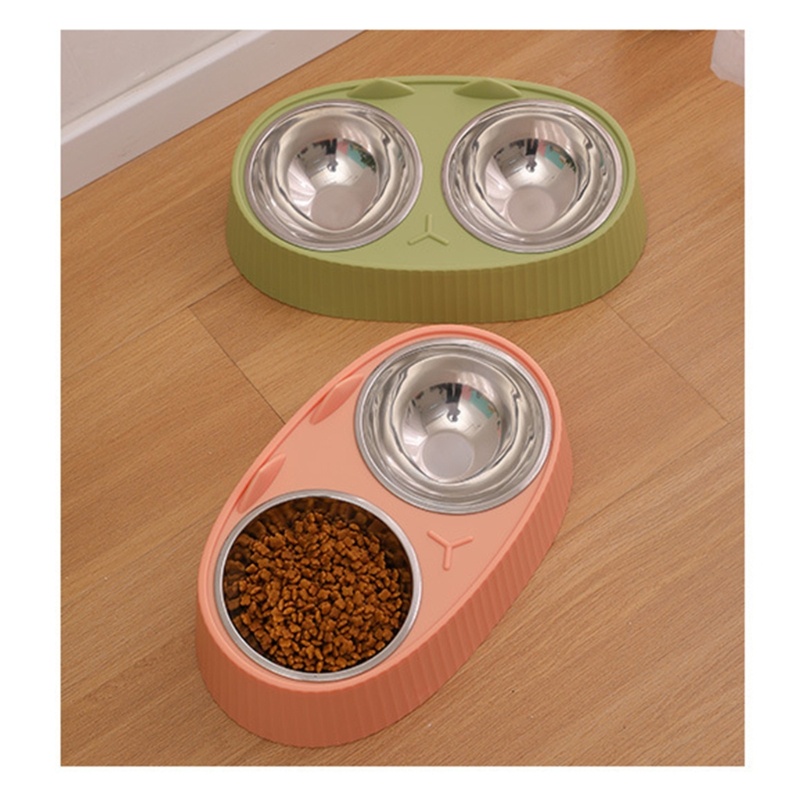 Bộ Bát Ăn Uống Hai Ngăn Bằng Thép Không Gỉ Kèm Giá Đỡ Cho Chó