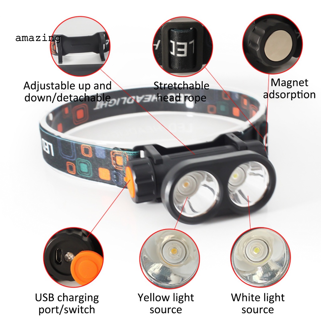 Đèn Led Câu Cá Ban Đêm Ánh Sáng Trắng / Vàng Chống Thấm Nước Tùy Chỉnh Kèm Sạc USB Tiện