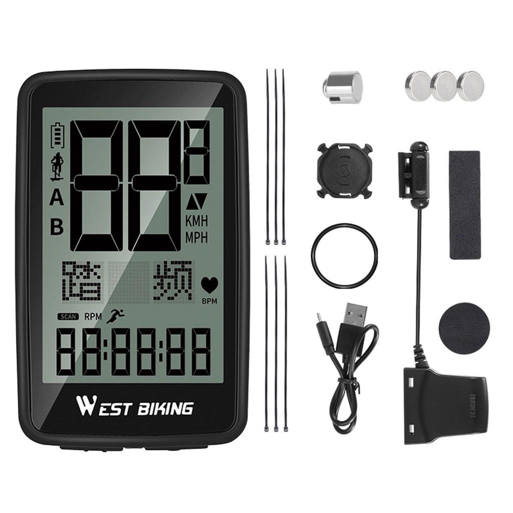 Đồng Hồ Đo Tốc Độ Không Dây USB Thiết Kế Chữ Tiếng Anh Và Trung Cho Xe Đạp