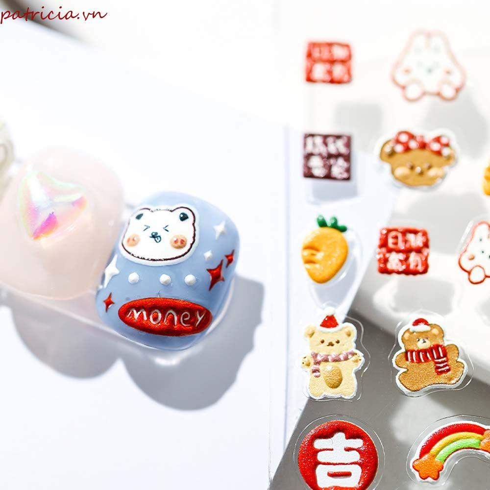 Miếng Dán Trang Trí Móng Tay Tự Dính Hình Chú Vịt / Gấu Nổi 5D Dễ Thương