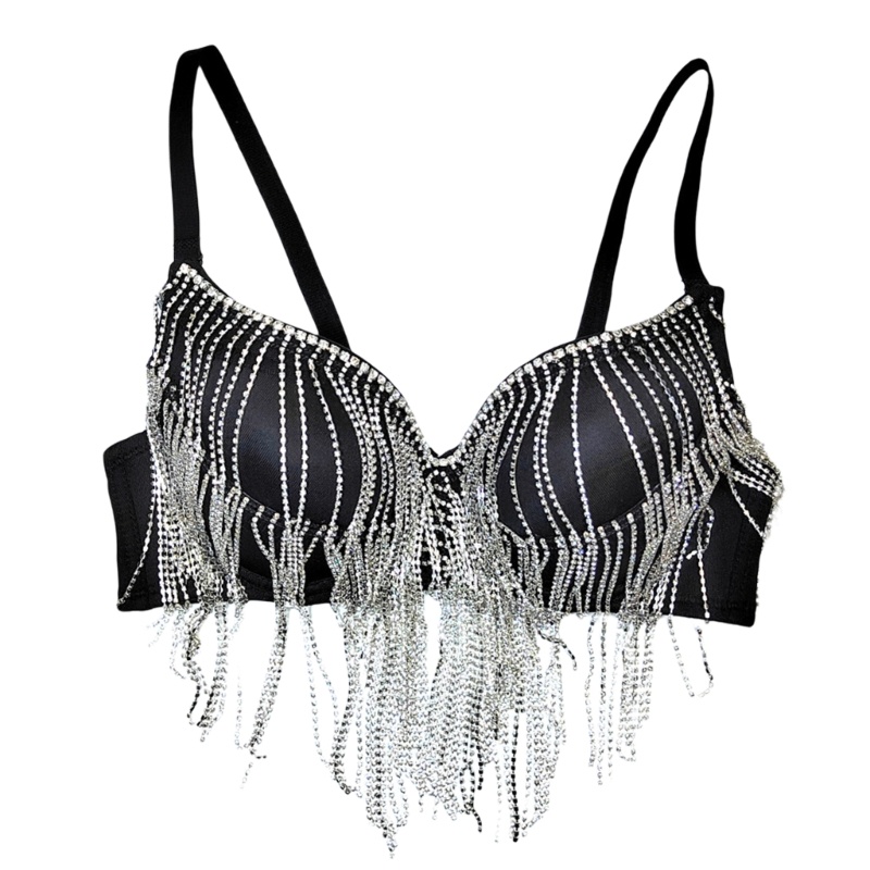 Áo Croptop Hai Dây Tua Rua Đính Đá Dùng Để Biểu Diễn Múa Bụng Dành Cho Nữ