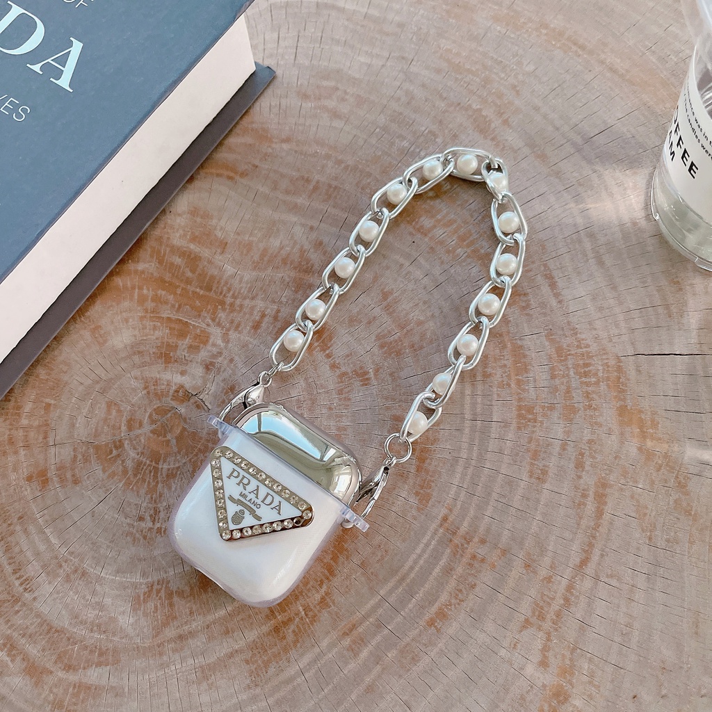 Vỏ Bảo Vệ Hộp Sạc Tai nghe không dây AirPods 1 2 3 Pro2 2022 Bằng tpu Mềm Trong Suốt Chống Sốc Hình Tam Giác Phối Dây Xích Bạc Thời Trang