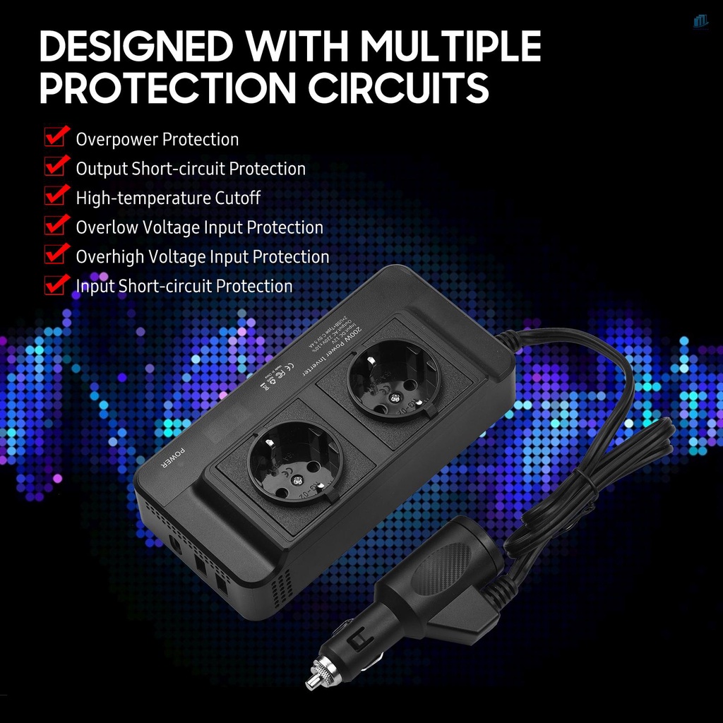 Bộ Chuyển Đổi Nguồn Điện 200W DC 12V Sang AC 110V Với Ổ Cắm Kép Và Cổng USB Cho Xe Hơi RV