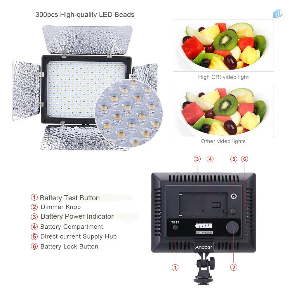 Bảng Đèn Led 300 Bóng 6000K Cho Máy Ảnh DSLR smartwatchinone Andoer W300 W300