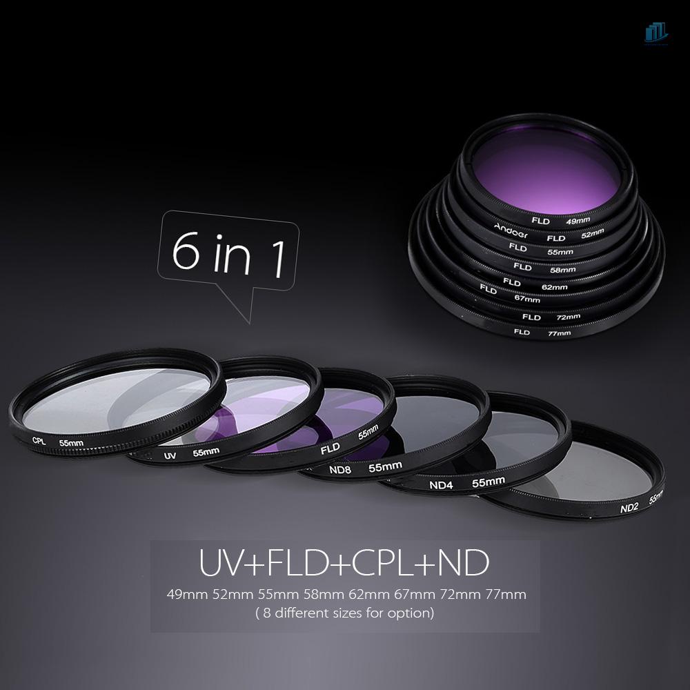 Bộ Lọc Ống Kính 58mm UV + CPL FLD + ND (ND2 ND4 ND8) Kèm Túi Đựng / Nắp Ống Kính / Khăn Lau