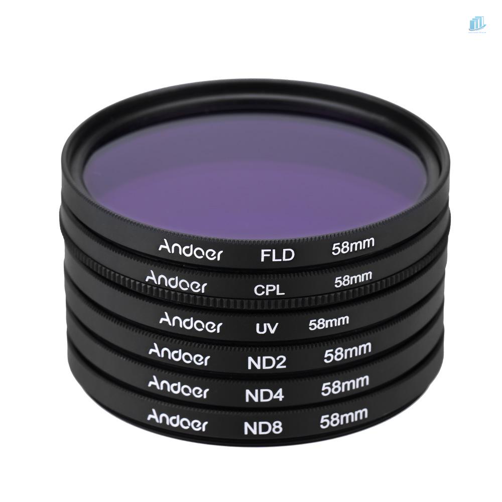 ANDOER Bộ Kính Lọc UV + CPL + FLD + ND (ND2 ND4 ND8) 58mm Cho Máy Ảnh Pentax DSLRs