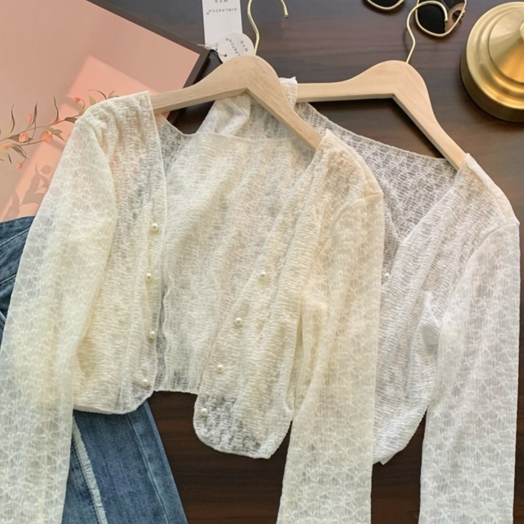 M &amp; E Phong Cách Mới LLDCMJ Áo Khoác Cardigan Ren Mỏng Chống Nắng Dáng Ngắn Phù Hợp Với Mùa Hè Dành Cho Nữ