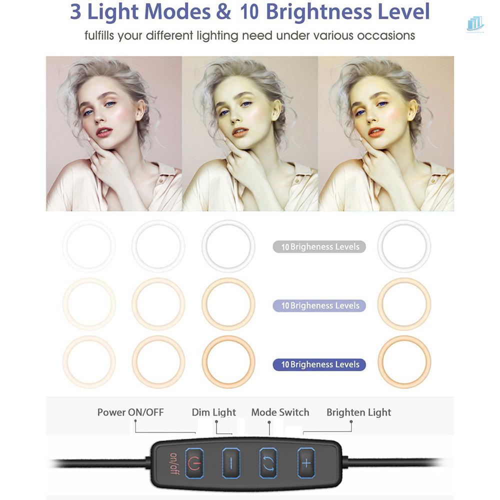 Bộ Vòng Đèn LED smartwatchinone 10 Inch USB 3 Màu Tùy Chọn Kèm Giá Đỡ Điện Thoại Đầu Bi Để Bàn