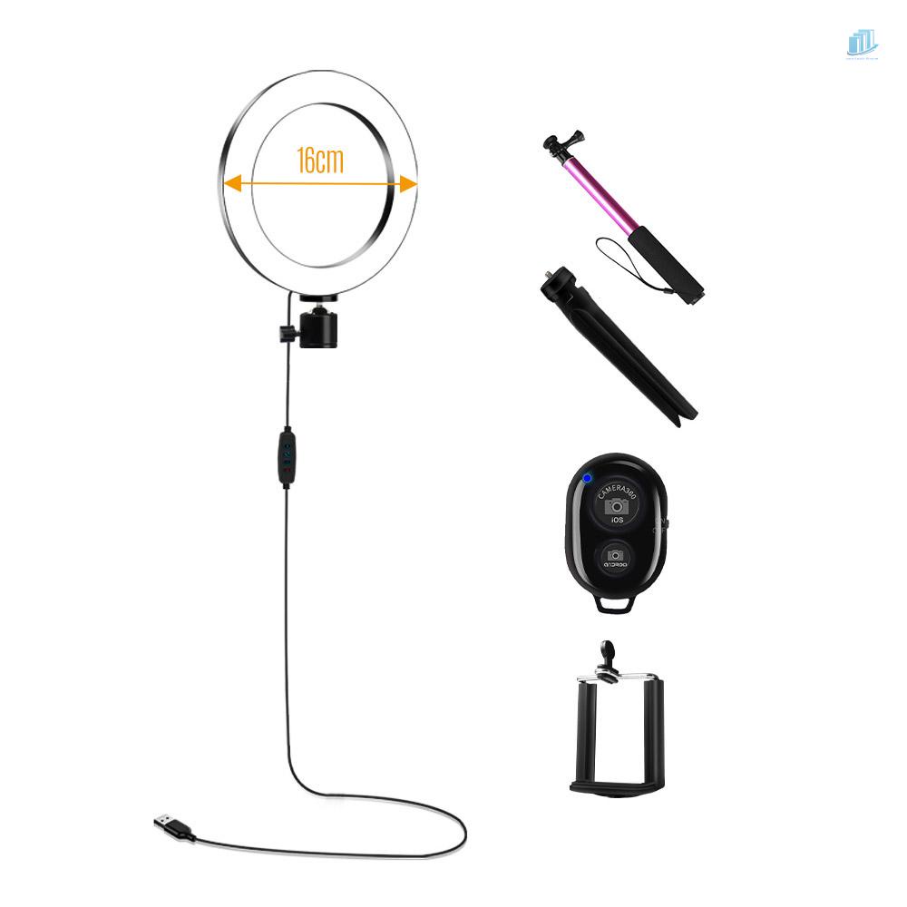 Bộ Đồng Hồ Thông Minh 16cm / 6 Inch Đường Kính 3200K-5600K 3 Chế Độ Ánh Sáng Với Đầu Bi Điều Khiển Từ Xa + Giá Đỡ Điện Thoại Để Bàn Tripo