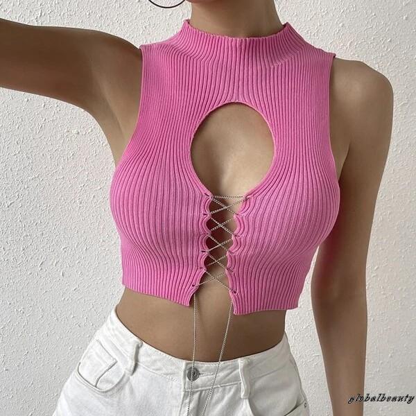 Áo Dệt Kim Sát Nách Cổ Tròn Dáng Ôm Thời Trang Mùa Hè Cho Nữ