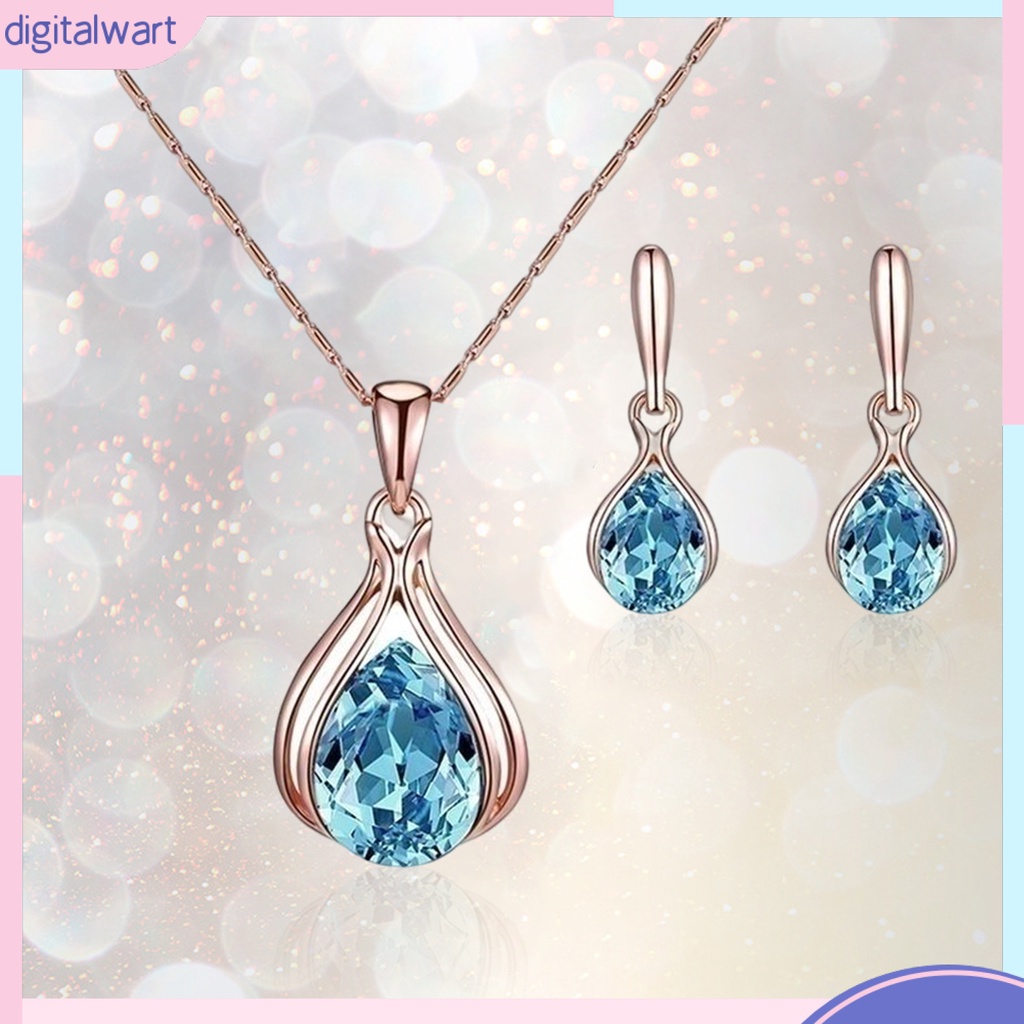 1 Bộ Vòng cổ + Bông Tai Đính Pha Lê Giả Hình Giọt Nước Thời Trang Dự Tiệc Cho Nữ