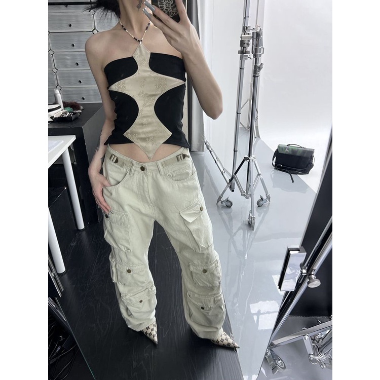 [F &amp; X] Áo Hai Dây Đính Hạt Bằng Tre Màu Đen Phong Cách Trung Hoa Độc Đáo Cho Nữ