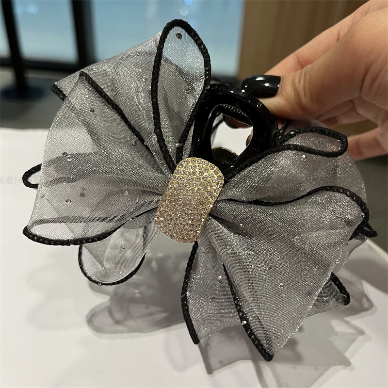 Kẹp Tóc Nơ Ren Đính Kim Cương Nhân Tạo Phong Cách Hàn Quốc Đơn Giản Dành Cho Nữ