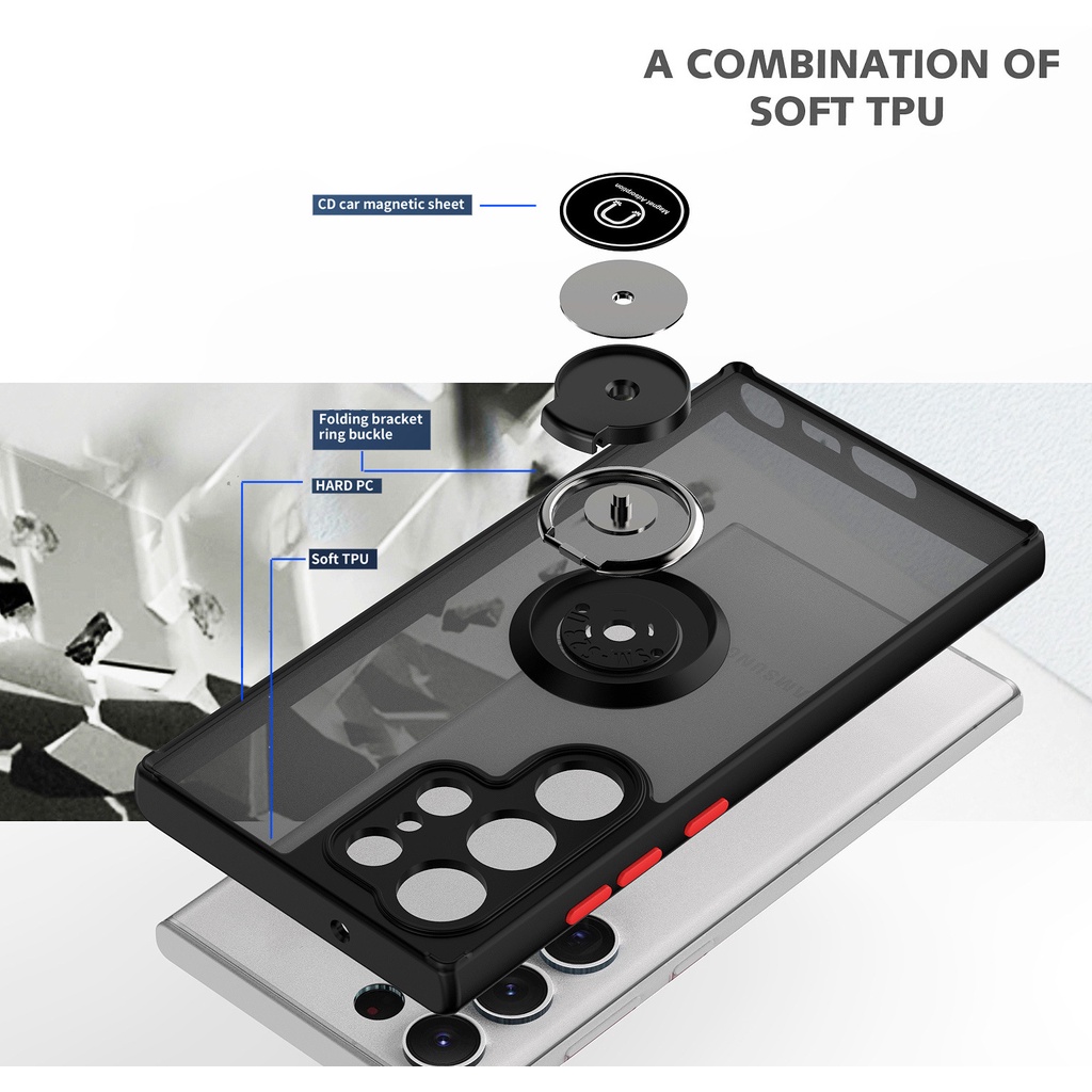 Ốp Điện Thoại Silicone Cứng Có Giá Nhẫn Từ Tính Cho Samsung Galaxy S23 Ultra S22 S21 Plus S20 FE A54 A34 A24 4G5G