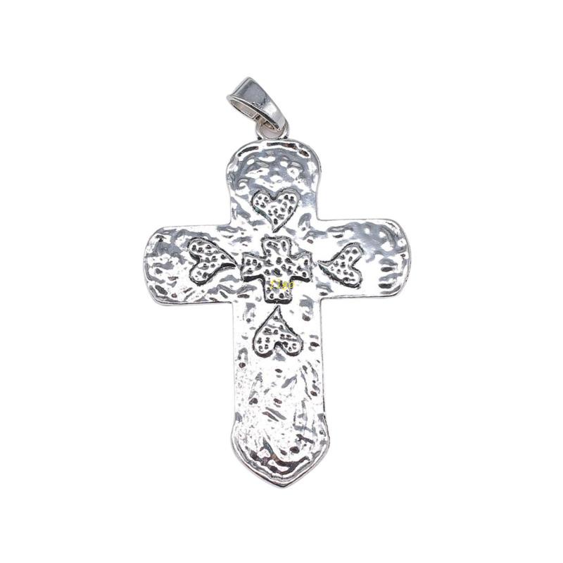 Mặt Dây Chuyền Hình Trái Tim / Thánh Giá Kích Thước 94x65mm Mạ Bạc Phong Cách Cổ Điển Thời Trang Cho Nữ DIY