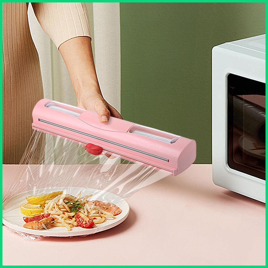 Cuộn Màng Bọc Thực Phẩm 2 Trong 1 Bằng Lá Nhôm Có Thể Nạp Lại Kèm Giá Đỡ Trượt Tiện Dụng