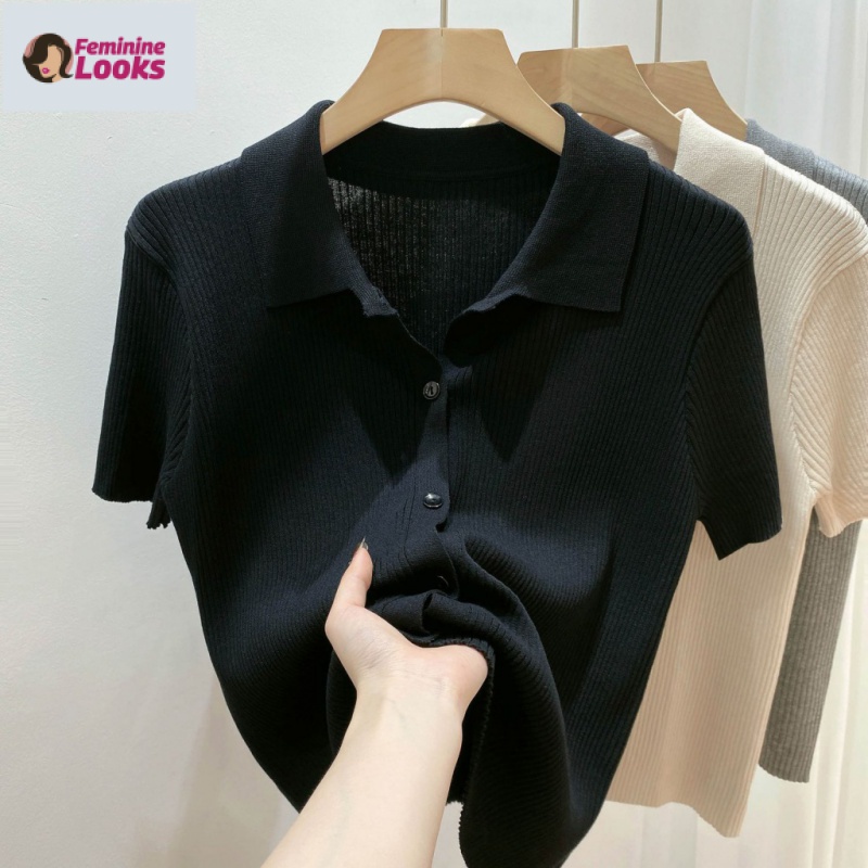 Áo Thun Polo Dệt Kim Tay Ngắn Mềm Mại Thời Trang Cao Cấp