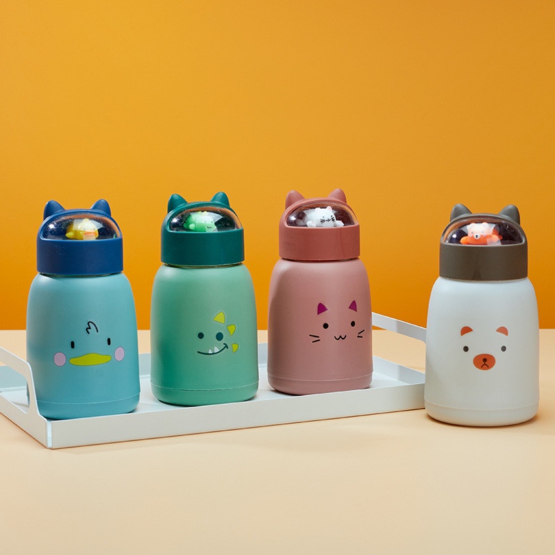 Bình Nước Giữ Nhiệt 360ml Nắp Thú Vỏ Nhựa Lúa Mạch Tiện Lợi