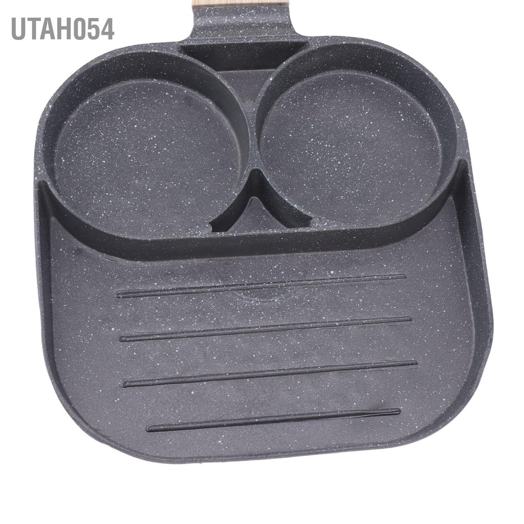 Utah054 Chảo Chiên Trứng 2 Cốc Tròn 3 Phần Nấu Bữa Sáng Chống Dính Có Tay Cầm Bằng Gỗ Cho Bếp Gas Âm Cảm Ứng