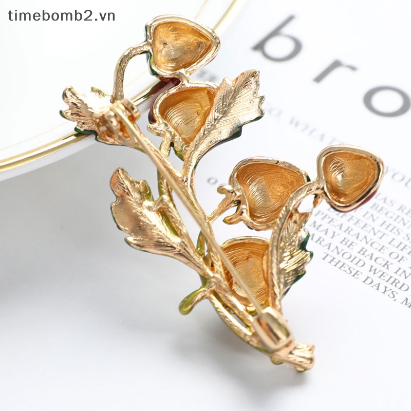 {Timebomb} Ghim Cài Áo Thiết Kế Hình Dâu Tây Màu Đỏ Phong Cách Jewellry Mùa Hè Dễ Thương