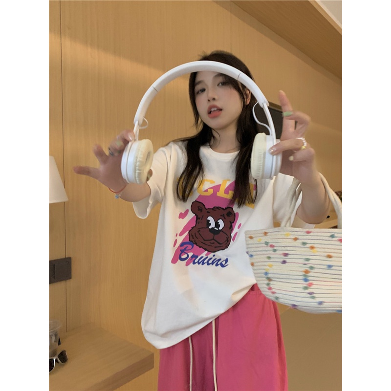 Áo Thun Tay Ngắn Dáng Rộng In Hình Gấu Nhỏ Thời Trang Mùa Hè Mới Cho Nữ