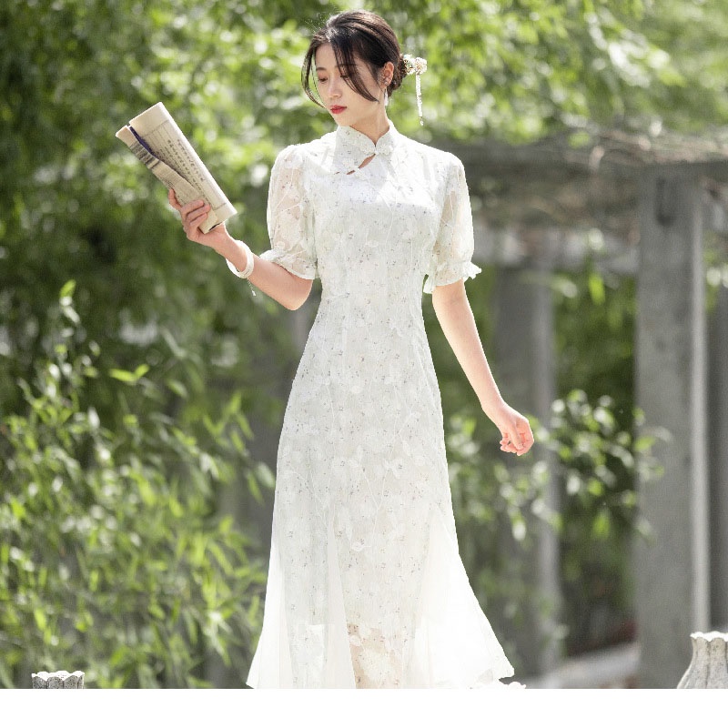 Mới Đầm Sườn Xám Đuôi Cá Truyền Thống Trung Hoa Cỡ Lớn Cho Nữ