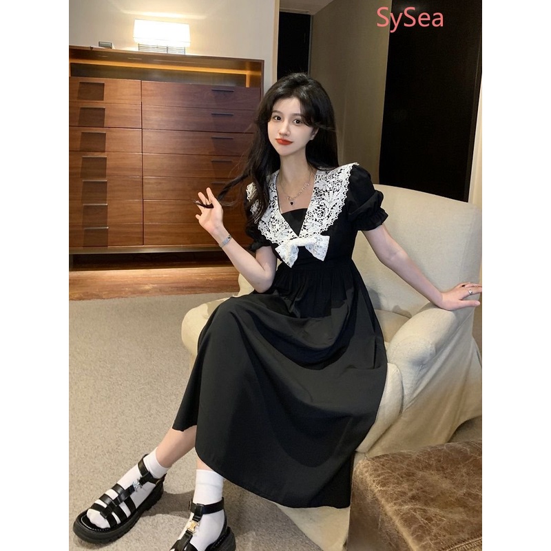 Đầm Đen Cổ Búp Bê Phối Ren Thời Trang Mùa Hè Cho Nữ Có Size Lớn