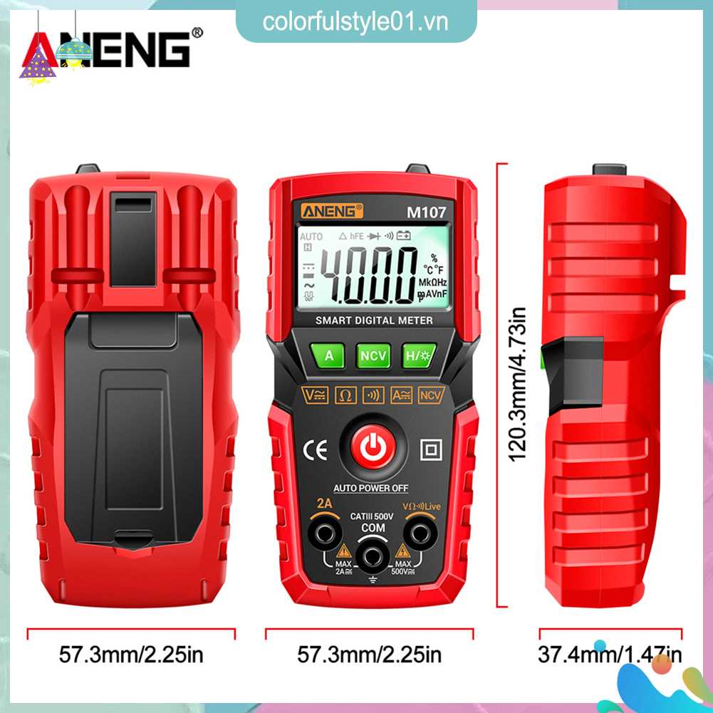 Đồng Hồ Vạn Năng Thông Minh Aneng M107 / M108 4000 Màn Hình Lcd Ncv Dc Ac Nhiều Màu Sắc