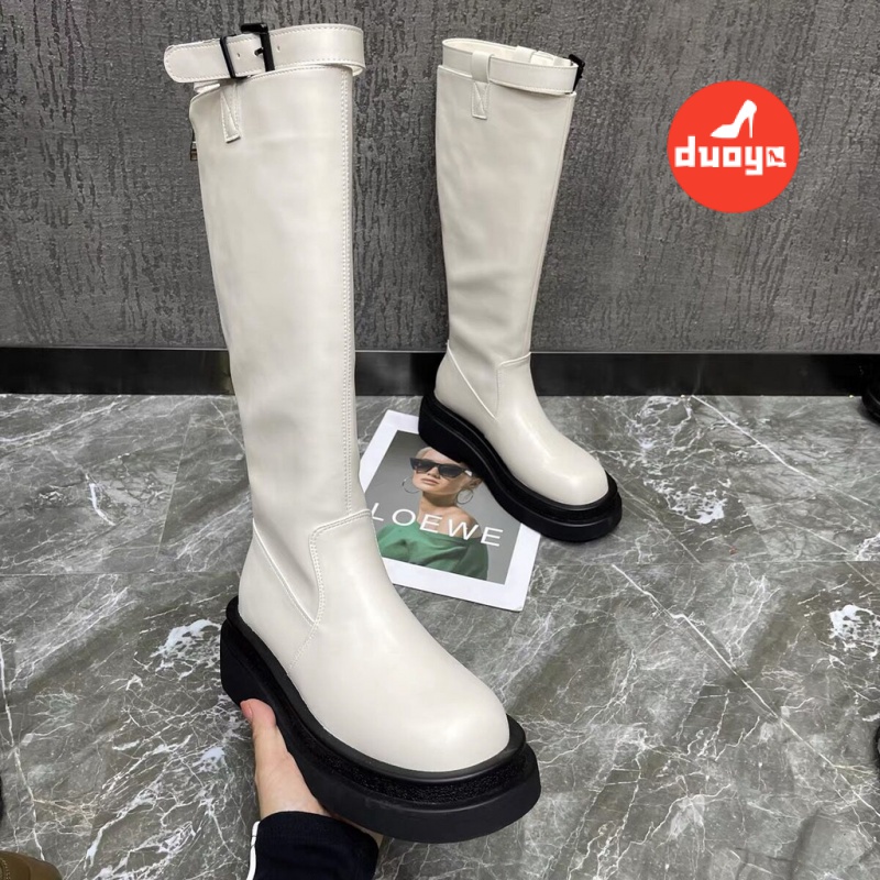 Duoya Tóc Thẳng ~ [Hàng Có Sẵn] Giày Bốt Cao Đến Đầu Gối Dày Dặn Có Khóa Cài Thời Trang Thu Đông Cao Cấp OL Chất Lượng Cao Cho Nữ