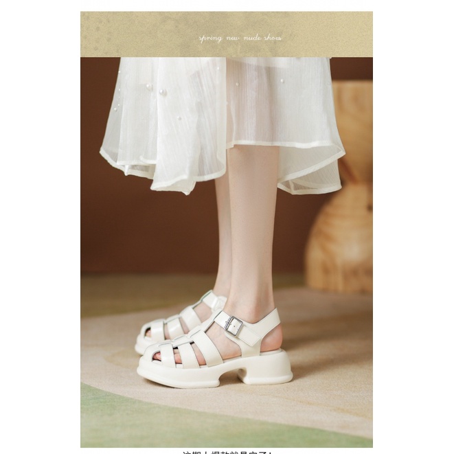 Duoya Tóc Thẳng ~ [Hàng Có Sẵn] Giày Sandal Đế Dày Mềm Mại Bằng Da Mềm Đế Thô Tăng Chiều Cao Thời Trang Cho Nữ Size Nhỏ Miễn Phí Vận Chuyển