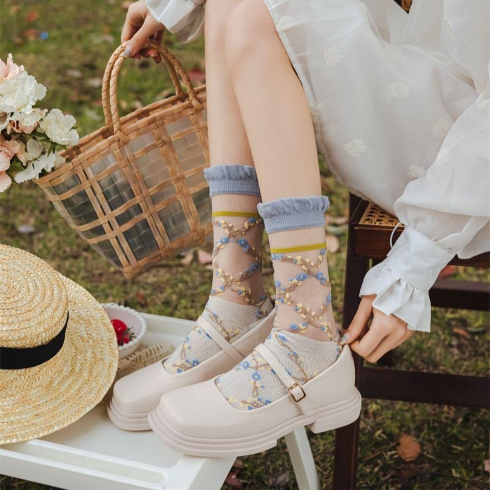 Vớ Lụa Thủy Tinh Mềm Mại Co Giãn Thấm Hút Mồ Hôi Thoáng Khí Họa Tiết Kẻ Sọc