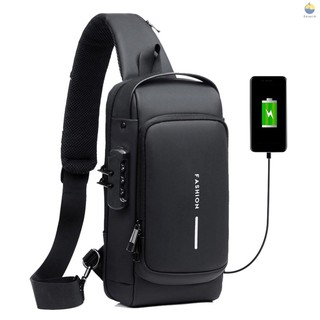 Men Sling Bag Pack with Lock Waterproof Anti-theft Chest Bag with USB Charging Port Shoulder Bag Crossbody Backpack