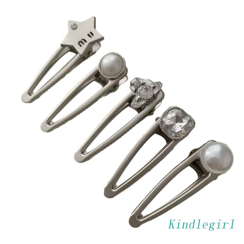 Kẹp Tóc Đính Ngọc Trai / Kim Cương Giả Bằng Kim Loại Màu Bạc Thời Trang