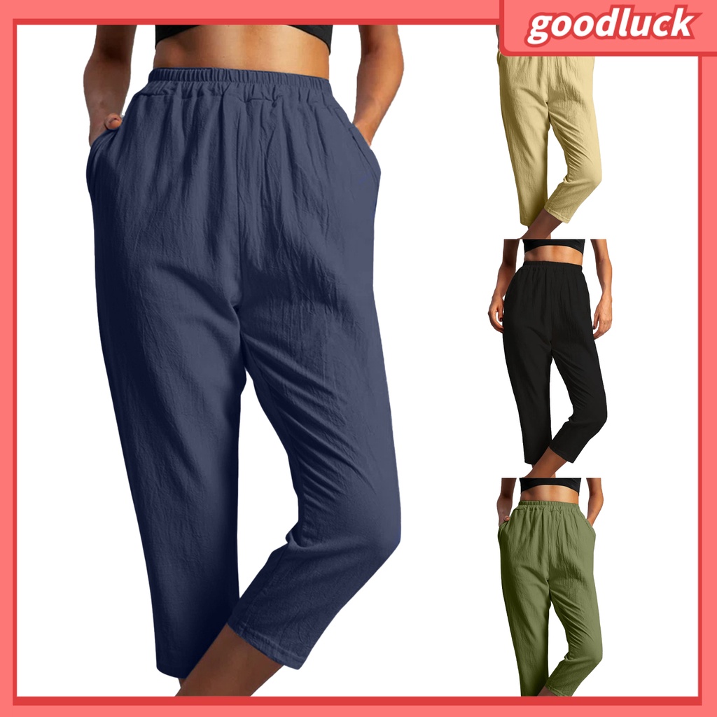 [ULK] Quần Dài Crop Top Màu Trơn Đơn Giản Dễ Phối Đồ Mặc Hàng Ngày Cho Nữ